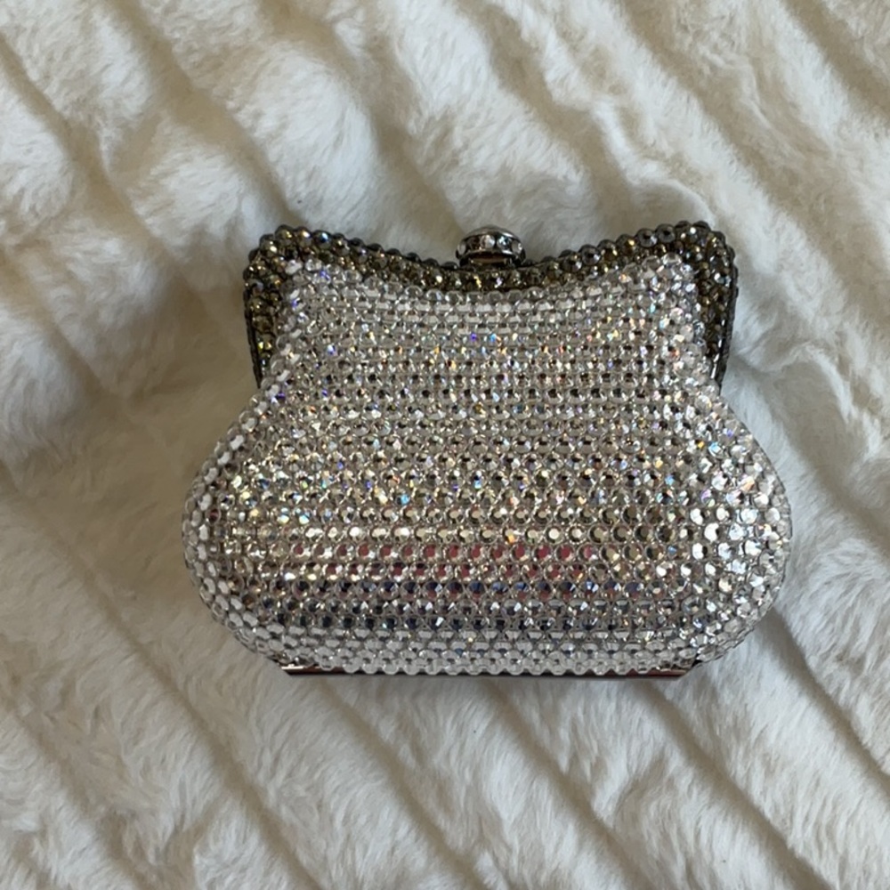 SWAROVSKI CRYSTAL TINY MICRO GOLD CLEAR MINI BAG MINAUDIERE PURSE
